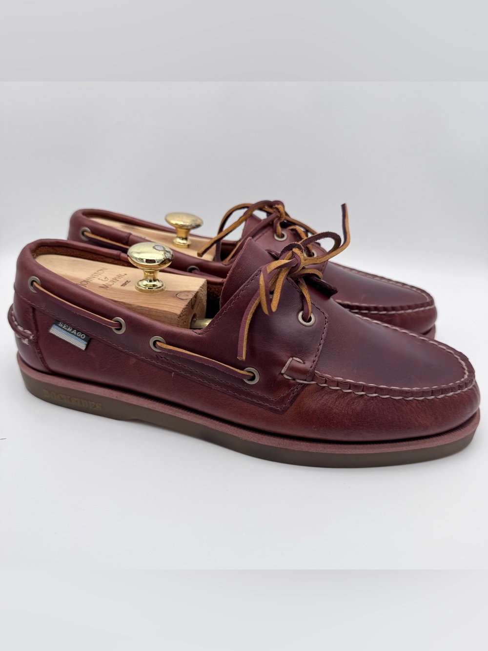 Sebago Docksides Portland Brown Honey Leather Boat Shoes Men's Size 9.5 WW Wide